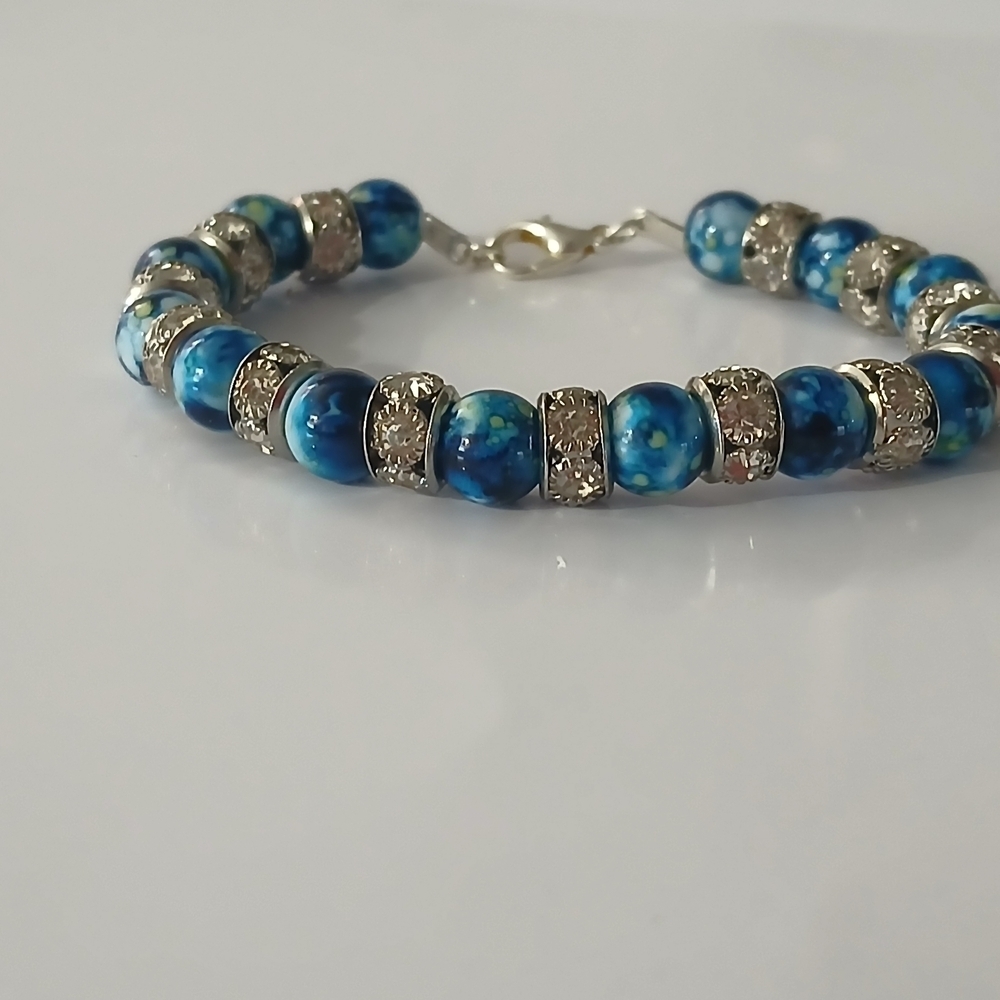 Elegant Blue and Silver Beaded Bracelet